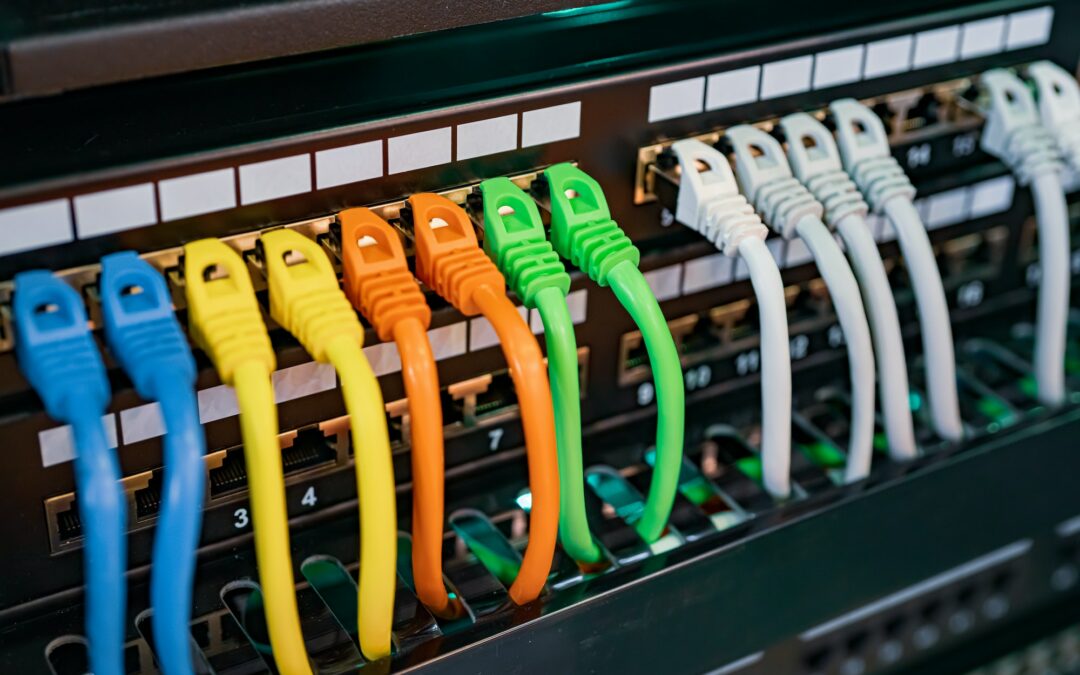 Colorful Telecommunication Colorful Ethernet Cables Connected to the Switch in Internet Data Center